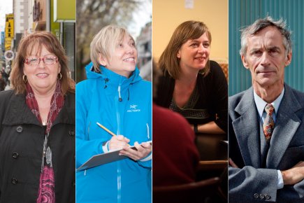 Élection partielle dans le Vieux-Rosemont: répétition générale Denise Larouche, Hélène Dagenais, Érika Duchesne et Michel...