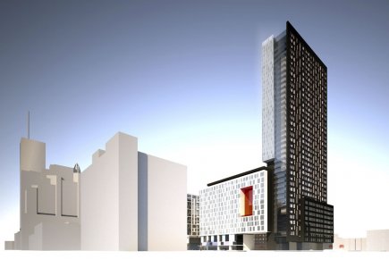 Métamorphose immobilière autour du Centre Bell L'îlot Overdale, à l'angle du boulevard René-Lévesque et... (Illustration fournie par Menkès Shooner Dagenais Letourneux Architectes/Stefano Domenici Architectes)