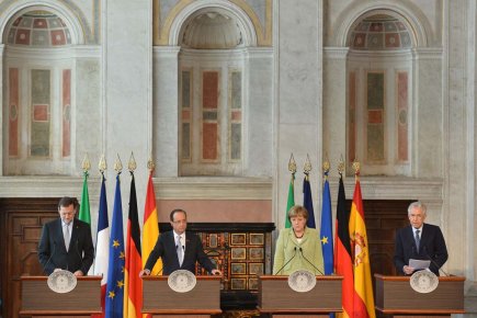 Priorité à la croissance pour les poids lourds de la zone euro Le chef du gouvernement espagnol Mariano Rajoyle,... (Photo: Alberto Pizzoli, AFP)