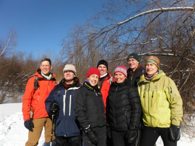 Mike Flanagan et Brian Herman (MECA), Jennifer Melville (Open Space Institute), Paul Archer (TD), Mélanie Lelièvre (Corridor Appalachien), Joel Bonin (Conservation de la nature), Marie-José Auclair (Corridor Appalachien), sur le mont Foster.