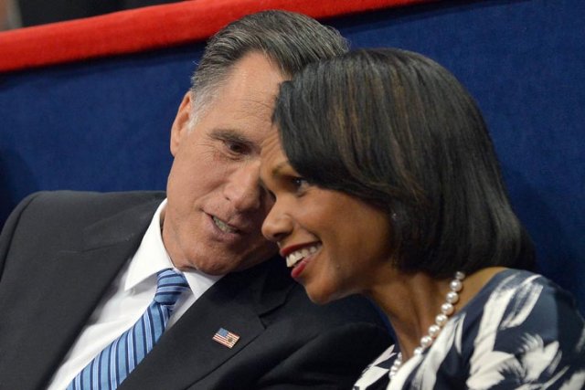 Condoleezza Rice était assise avec Mitt Romney lors... (Photo: AFP)