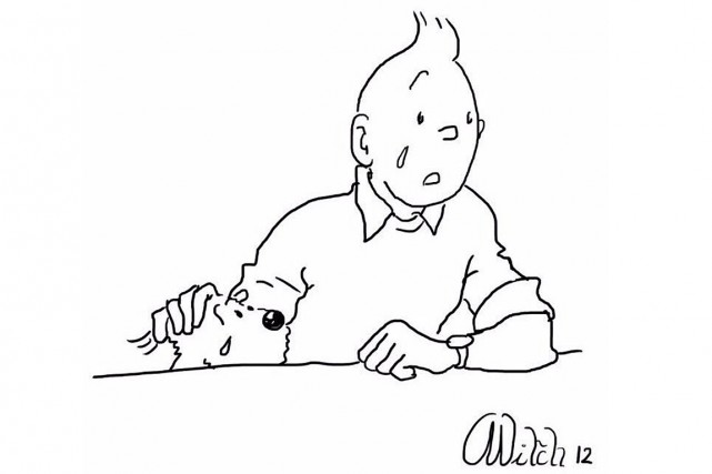 Les larmes de Tintin se répandent sur l'internet Pour exprimer leur soutien aux Belges, de nombreux... (Image tirée de Twitter)