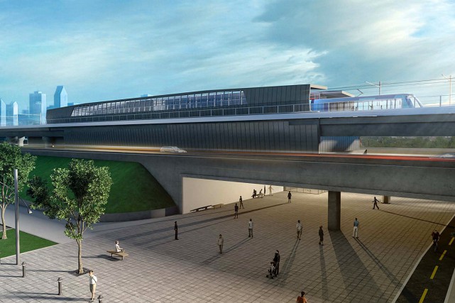 Un train électrique à 5,5 milliards pour Montréal Vision d'une station type du projet de SLR.... (PHOTO TIRÉE DU COMMUNIQUÉ DE PRESSE)