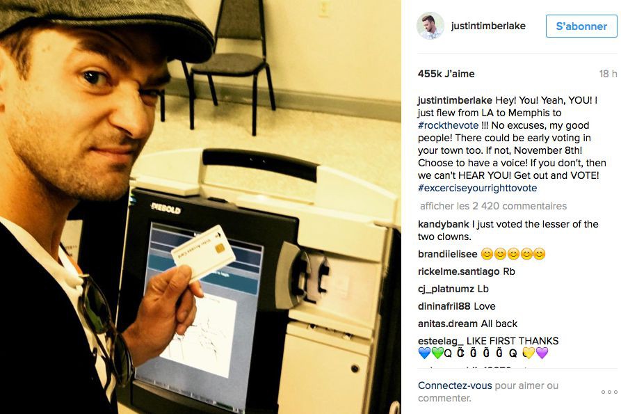 Justin Timberlake se photographie en train de voter - LaPresse.ca
