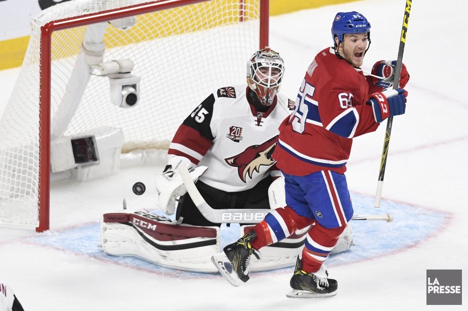 Andrew Shaw célèbre le but d'Alexei Emelin.... (PHOTO BERNARD BRAULT, LA PRESSE)