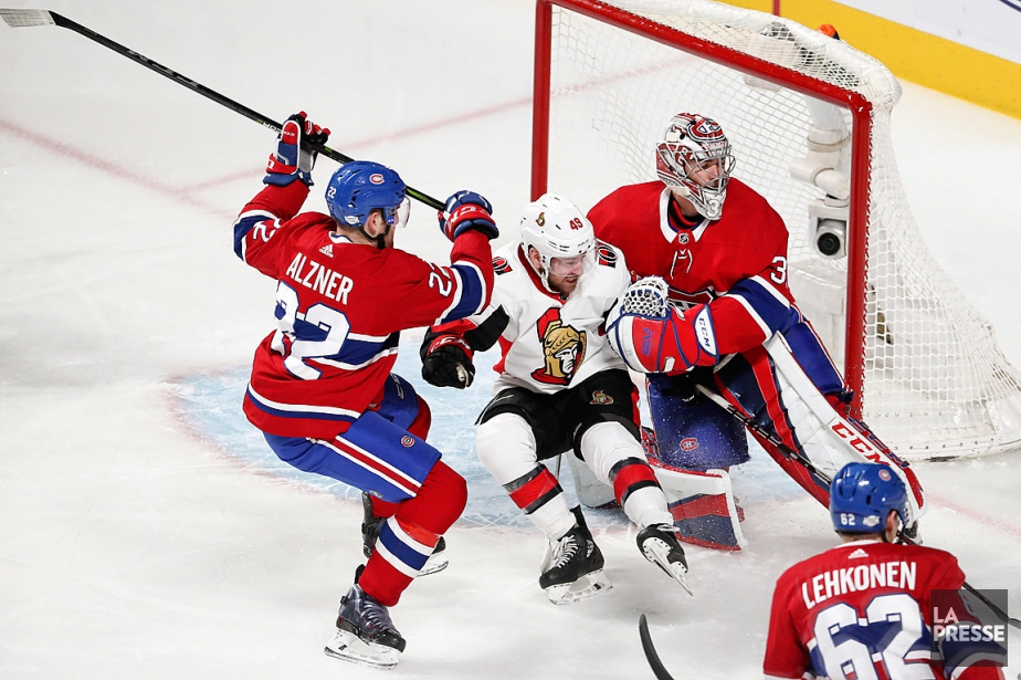 Karl Alzner veut s'assurer que Chris Didomenico ne... (PHOTO ROBERT SKINNER, LA PRESSE)
